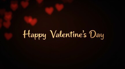 Warm, romantic background with Happy Valentine's Day text and heart-shaped bokeh
