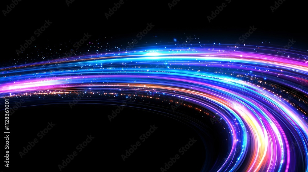 Poster vibrant light trails in dark background creating a dynamic motion effect with colorful glows illustr