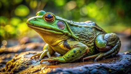 Obraz premium Muddy Green Frog, Amphibian, Nature Photography, Wildlife, Green Frog, Bullfrog, Reptile, Pond Frog, Swamp Frog, Close Up Frog, Macro