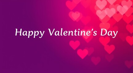 "Happy Valentine's Day" with pink and red hearts on a purple background, symbolizing love.