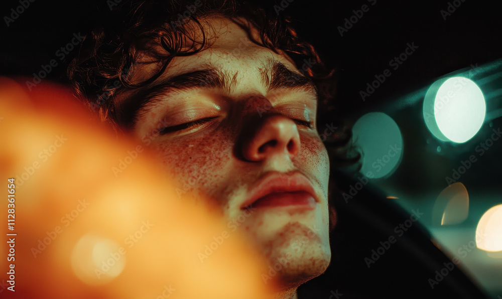Aufkleber serene night portrait capturing tranquil emotions and introspective calmness illuminated by soft lig