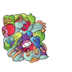 monster, face ,eyes doodle art. Colorful art . vector illustrations. smile face. A screaming mouth. Monster Biting.