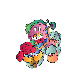 monster, face ,eyes doodle art. Colorful art . vector illustrations. smile face. A screaming mouth. Monster Biting.