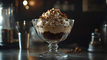 Experience the Luxurious Taste of Homemade Espresso Chocolate Mousse Garnished with Hazelnut Crunch