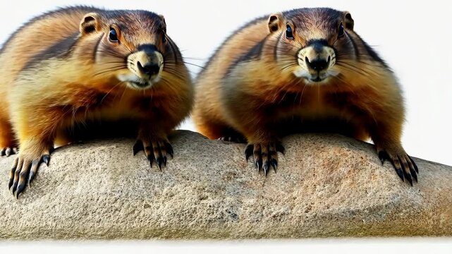 Two rock hyraxes perched on a stone observing their surroundings in a natural habitat