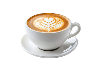 Obraz premium Aromatic Latte Coffee Drink in White Cup, Saucer