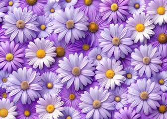 Purple Daisy Seamless Pattern Background, Floral Textile Design,  Pretty Flower Wallpaper, Spring Summer Fabric Print