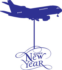 Airplane Happy new year. card, sticker Christmas groovy poster text 2025.Vector Beautiful Color design template isolation banner, Luxury happy Illustration. Eps 10