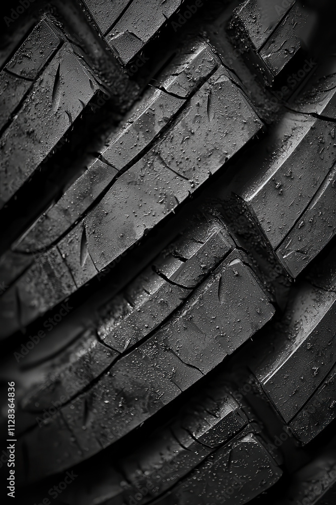 Poster high-resolution macro image of all-terrain tire texture showcasing robust rubber grooves designed fo