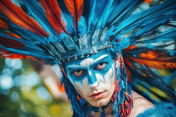 Vibrant tribal dancer showcases cultural heritage at outdoor festival