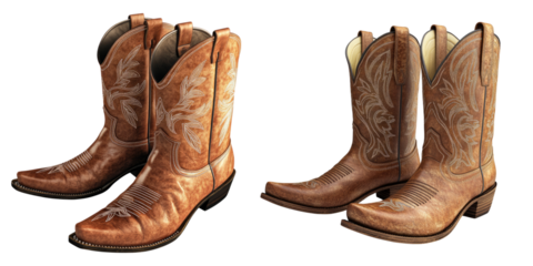 Cowboy boots isolated on transparent background, Set of