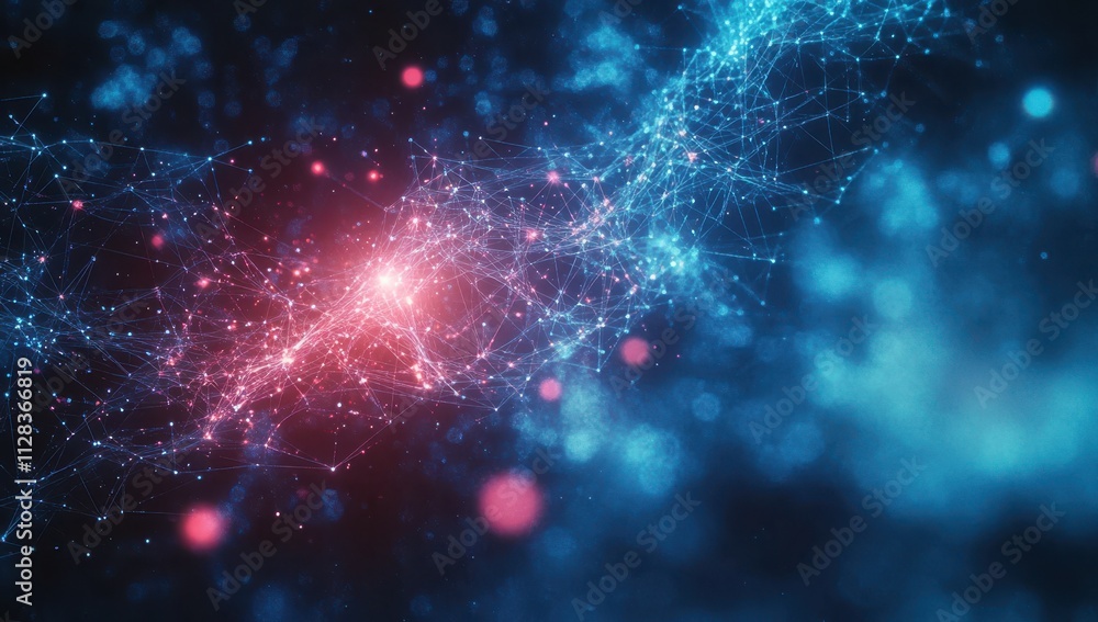 Poster vibrant abstract technology background with glowing nodes and connecting lines, perfect for science,