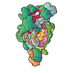 Vector illustration of Doodle cute Monster, face, bite, smiling background ,Hand drawing Doodle