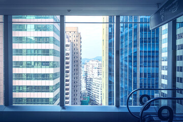 Commerical and residential buildings from inside the shopping mall