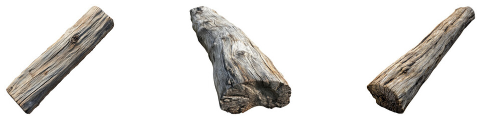 Driftwood isolated on transparent background, Set of
