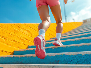  A person running up stadium stairs with tidy workout gear
