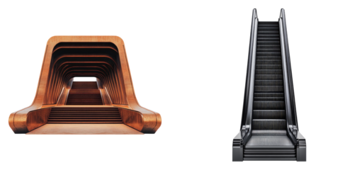 Escalator steps isolated on transparent background, Set of