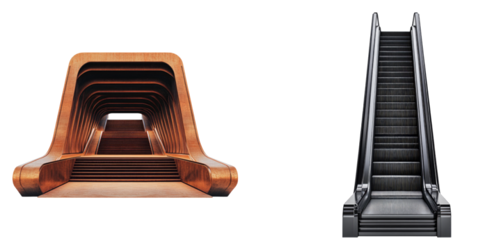 Escalator steps isolated on transparent background, Set of