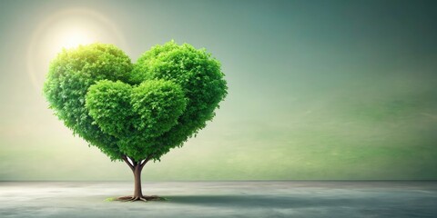 Stunning Green Heart-Shaped Tree Isolated on Light Background for Nature Lovers and Eco-Friendly Themes