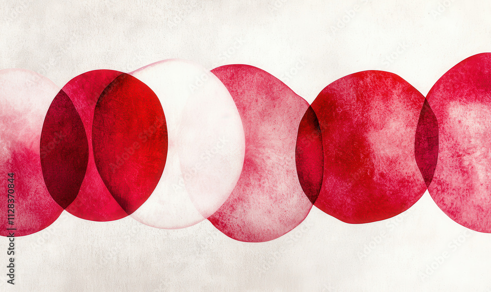 Aufkleber Dynamic Abstract Composition of Overlapping Red Circles in Minimalistic Design