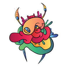 Vector illustration of Monsters and cute alien friendly, cool, cute hand-drawn. Doodle Art.