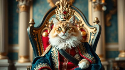 Obraz premium Royal Feline Majesty: A Majestic Cat in Regal Attire, Perfect for Fantasy and Luxury Themes