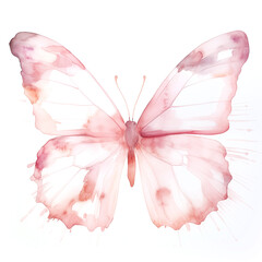 Delicate pink watercolor butterfly with pastel wings, a beautiful watercolor painting of nature art.