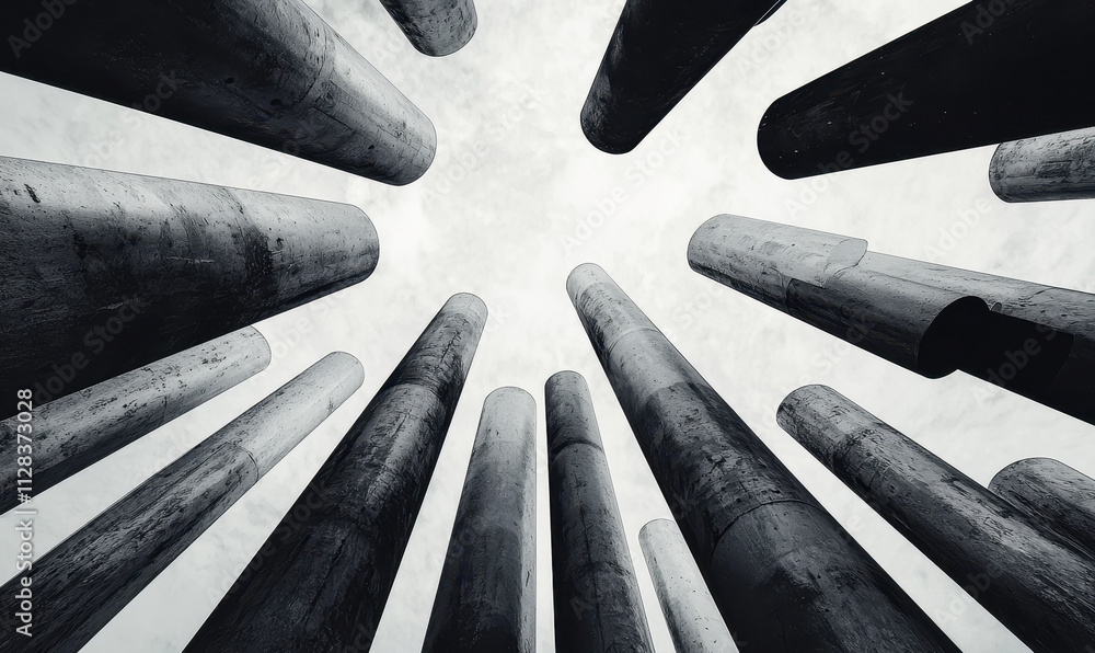 Aufkleber stunning upward architecture view: massive columns in monochrome highlight geometry and minimalist d