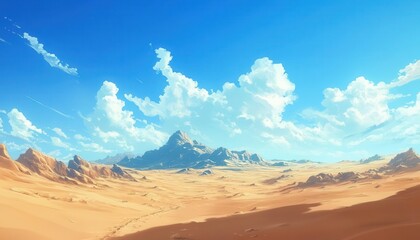 Naklejka premium Vast desert landscape with endless dunes under a clear blue sky, embodying the essence of boundless freedom