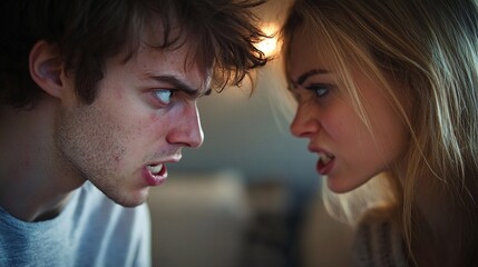 Naklejka premium Intense Debate: Young Couple Locked in a Conflict of Words