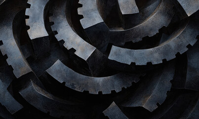 Intricate Interlocking Metal Gears in a Dark Industrial Design Showcasing Modern Mechanical Engineering and Precision Technology