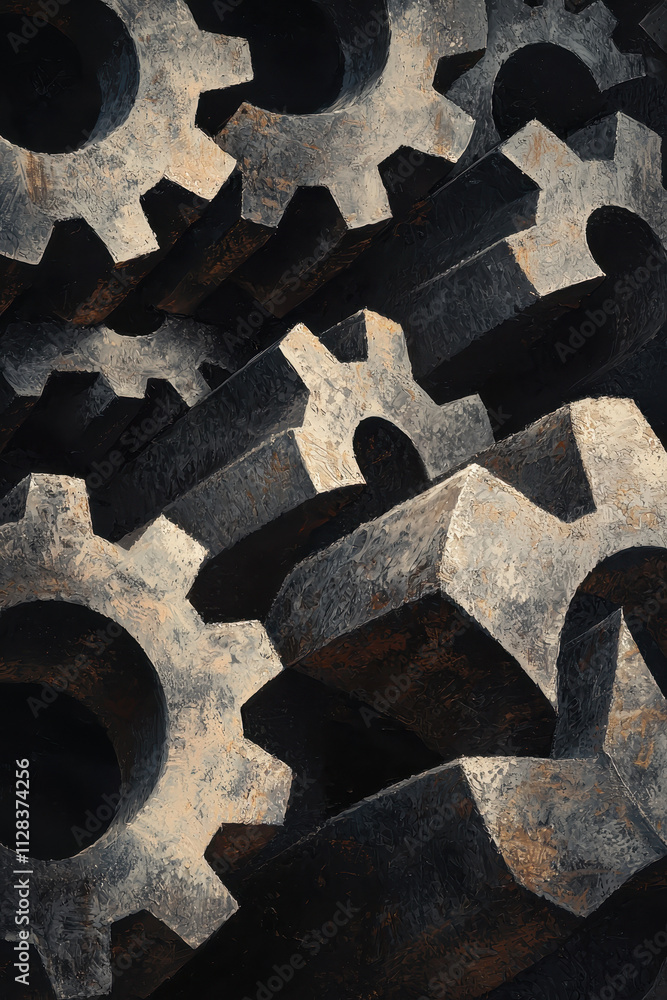 Poster intricate display of interlocking gears showcasing industrial precision and mechanical engineering d