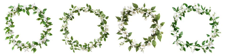Jasmine garland handmade isolated on transparent background, Set of
