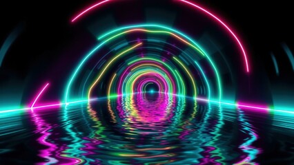 Neon Lights Reflections: A Vibrant, Futuristic Tunnel for Backgrounds, Art, and Design