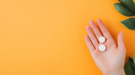 Closeup opened palm holding white pills. ai generated