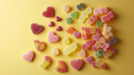Colorful Candies on Yellow Background