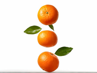 Ripe, juicy tangerines with green leaves, isolated on white background, perfect for healthy and refreshing juice