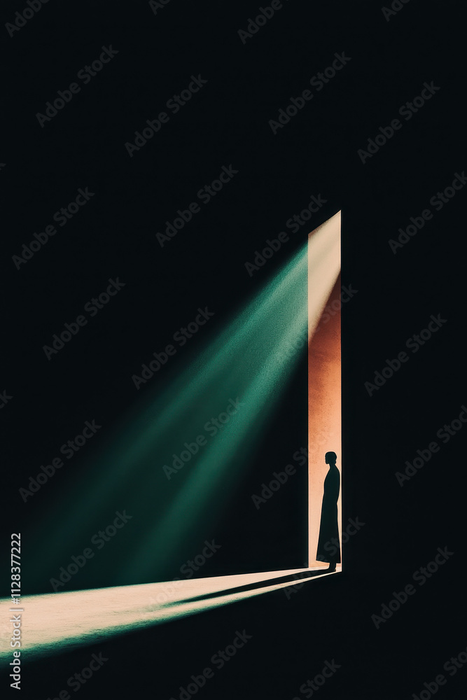 Poster captivating silhouette in light and shadow: exploring the mysteries of minimalism and transition thr