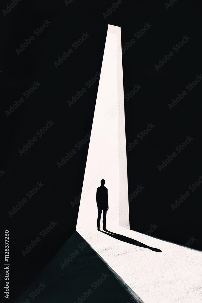 Poster exploring the shadows of the mind: a minimalistic representation of solitude and mystery in architec