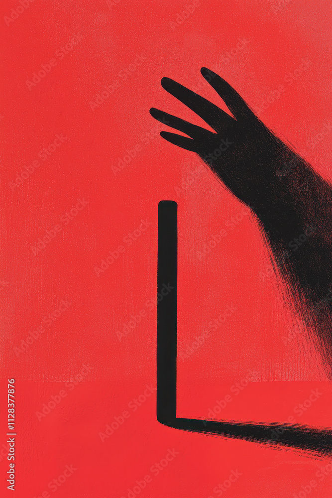 Poster exploring the abstract: a minimalistic red and black silhouette capturing states of mind through sha