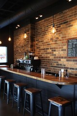 Cozy Cafe with Brick Walls and Minimalist Decor