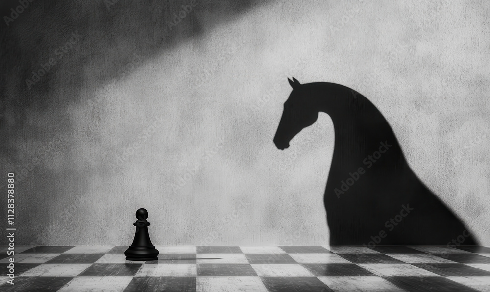 Poster the chess pawn's journey: exploring potential and transformation through shadow and illusion in a th