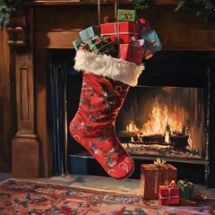 Plush Red Stocking Filled with Gifts