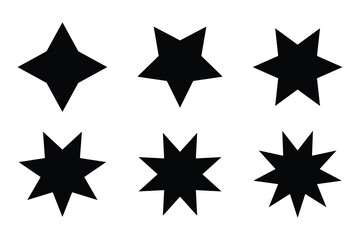 Stars with 4 5 6 7 8 and  points isolated on white