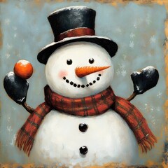 A Friendly Snowman Ready for a Snowball Fight