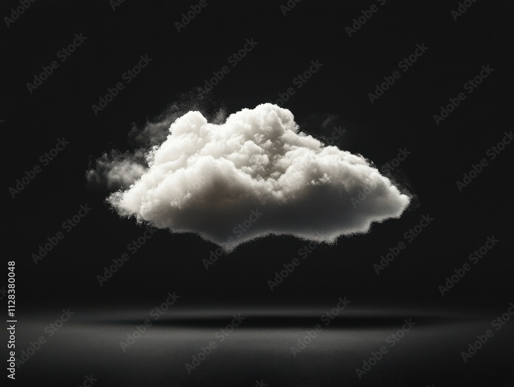 Poster floating white cloud in dark background creating an ethereal atmosphere with soft textures and dynam