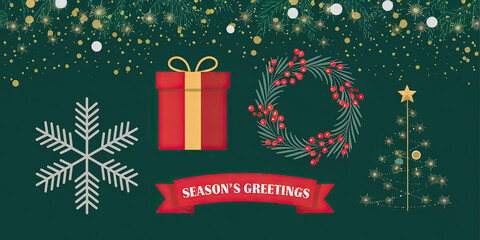 Festive Christmas Design Gift Wreath Snowflake Tree