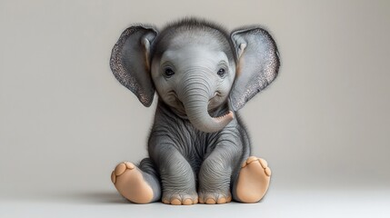 Sleepy baby elephant sitting down droopy eyes and a relaxed pose embodying tranquility isolated on a white background