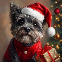 Furry Friend in Santa Hat and Coat, Considering Gift Theft