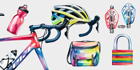 Colorful Cycling Gear Bike Helmet Bag Lock Water Bottles